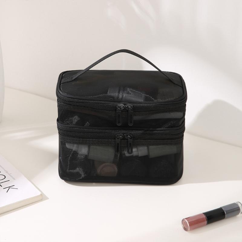 Cosmetic Bag Nylon Makeup Bag Single/Double Layer Cosmetic Bag Large Capacity Toiletry Storage Bag for Travel Portable