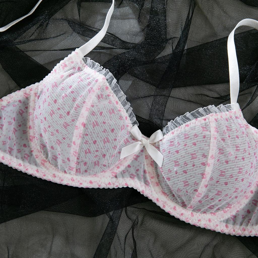 Ladies Sexy Solid Color Lace Sling Bra Lace-Up Panties Two-piece Split Sexy Suit With Steel Ring