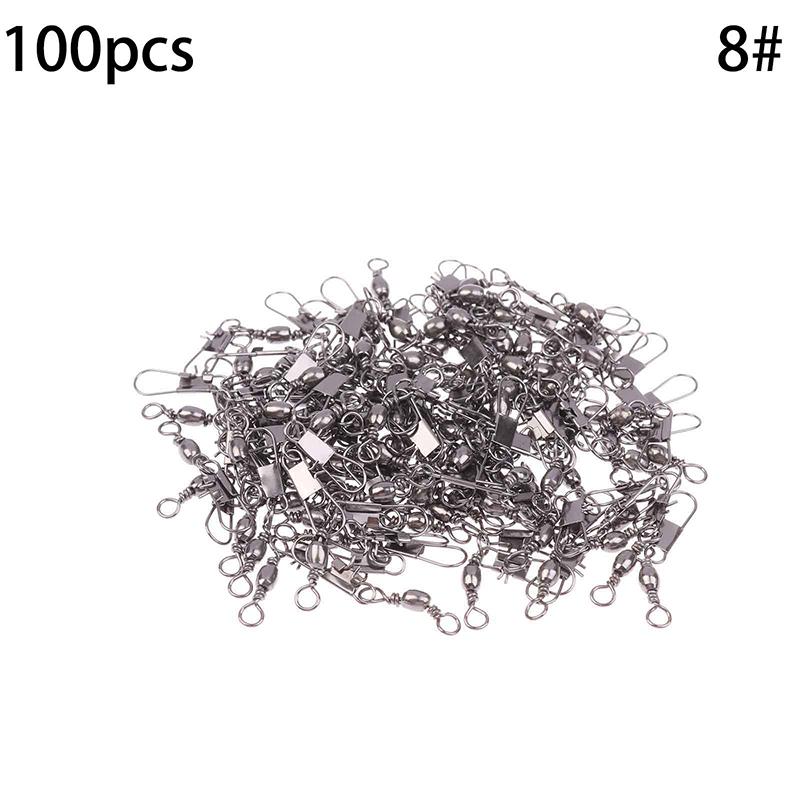 5 Size 100Pcs/Pack Swivels Fishing Connector Pin Bearing Rolling Swivel Snap Fastlock Clips Fishhook Fishing Tackle