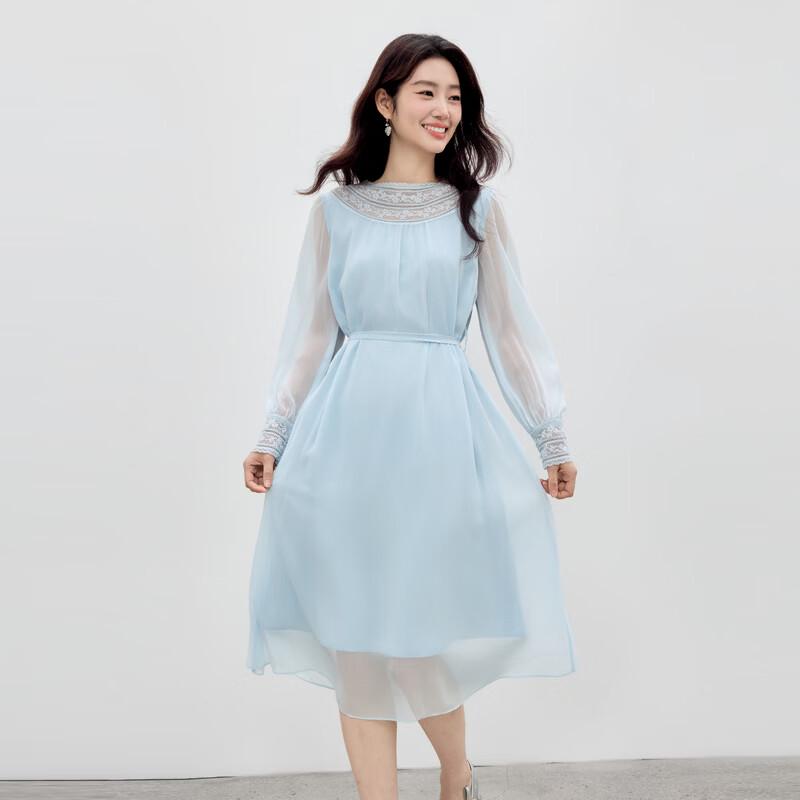 

French Lace Waist-Cinched Temperament Dress L
