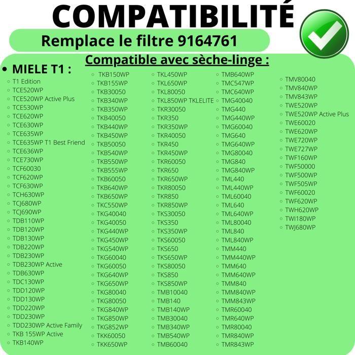 Filtre pour Miele remplacement filtre 9164761 [Lot 2] Sèche Linge Miele T1/TC/TK/TM/TW