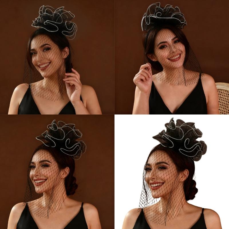 Flower Veil Headwear Fascinator Hat Styling Accessory For Women Elegant Lace Headpiece for Wedding Party Dance Event