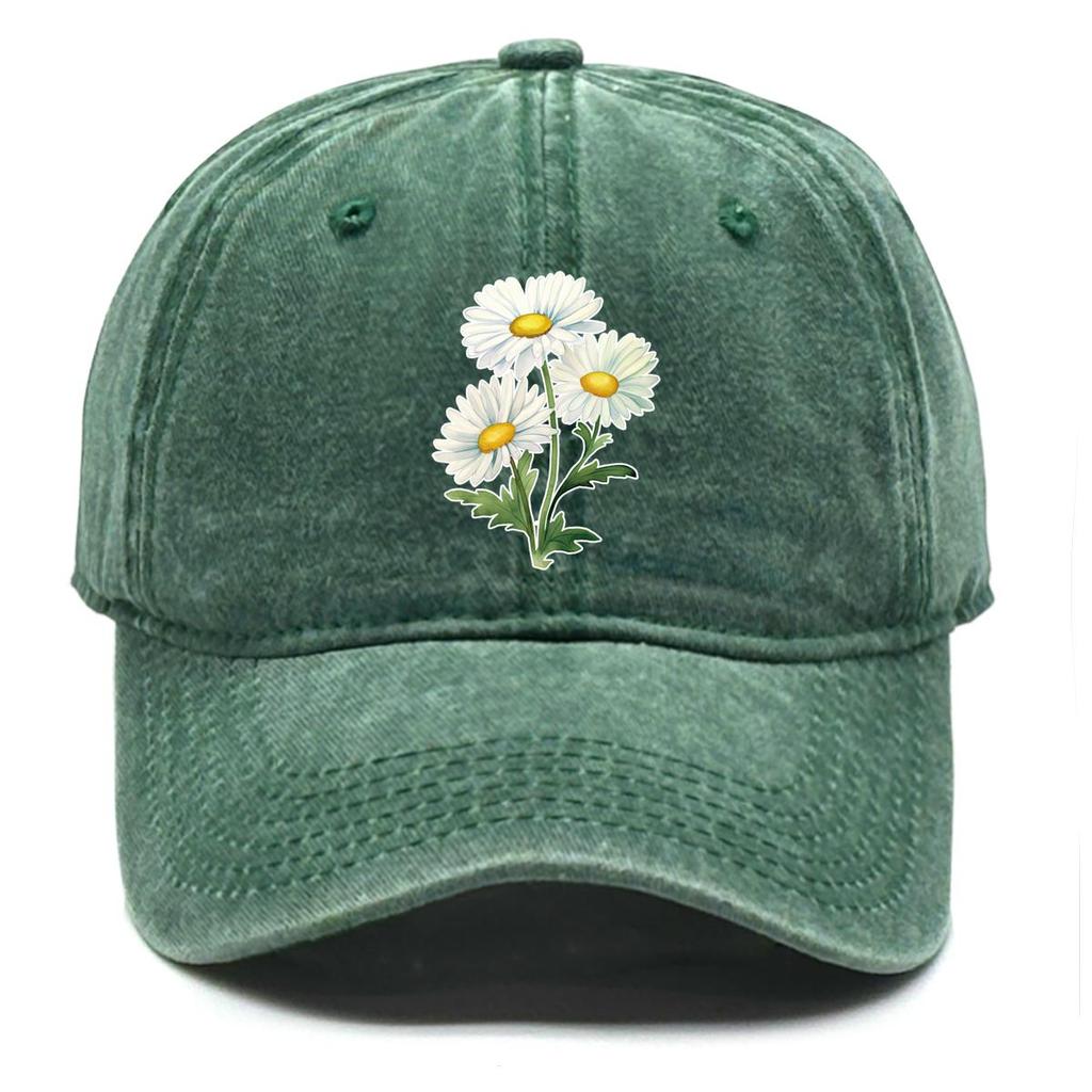 Little Daisy Print Snapback Baseball Cap, Flower Mesh Hat Washed Fit Curved Brim Summer Adjustable Baseball Hat