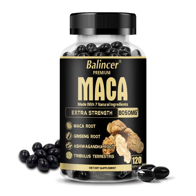 Suplemento Premium de Raíz de Maca Balincer 6000mg Equivalente con Ginseng, Ashwagandha, Tribulus 120 Cápsulas