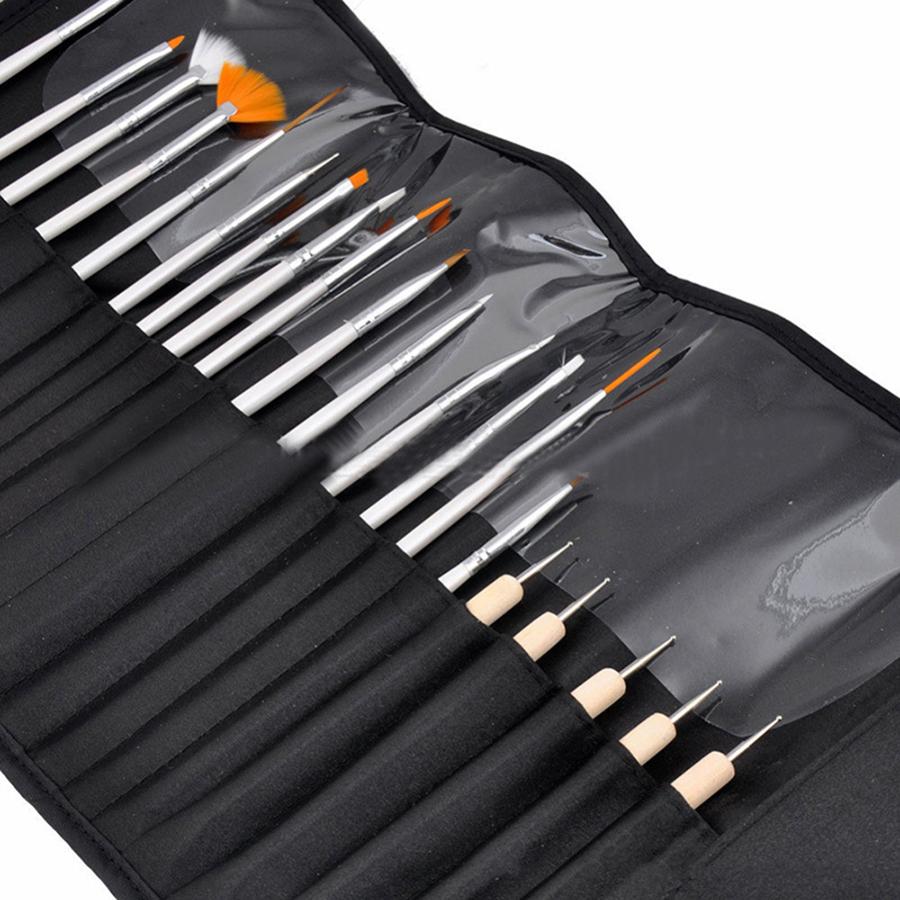 20Pcs Nail Art Brushes Set, Dotting Pens Fine Liner Striping Drawing Brushes with Portable Storage Bag