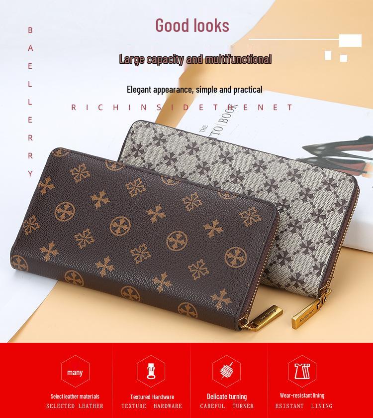 Baellerry Women's Retro Monogram Zipper Phone Bag & Coin Purse - Versatile Long Style