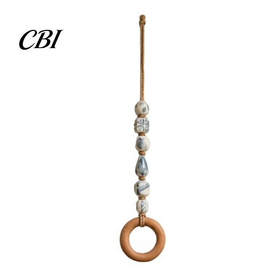 Anello Decorativo Appeso per Organizer, AppendiAsciugamani con Perline e Anello in Legno, Supporto da Parete Multi-Colore Boho, Raffinata Manina in Legno senza Foratura, Portautensili da Fattoria