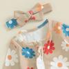 Citgeett Autumn Infant Baby Girls Outfit Long Sleeve Solid Flower Footies Jumpsuit Headband Fall Clothes
