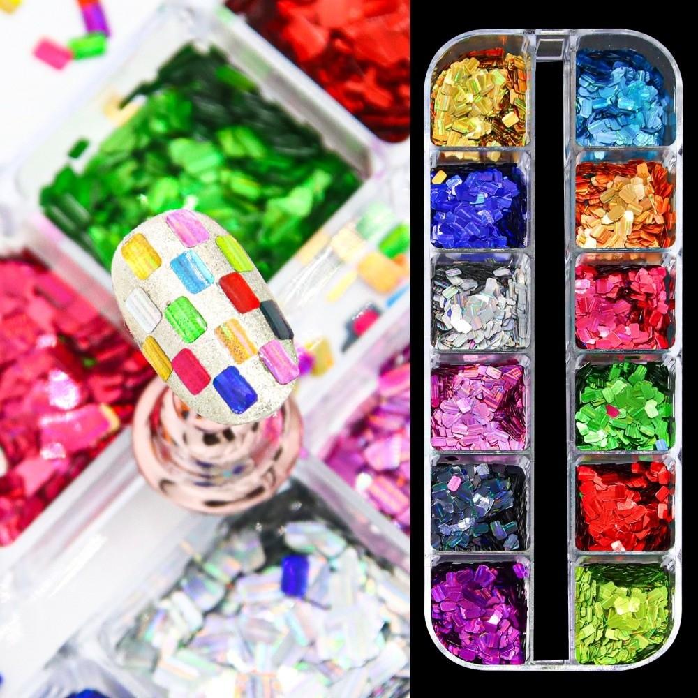 Laser Shiny Nail Glitter Flakes 12-Grid Nail Decoration Accessories  French Manicure