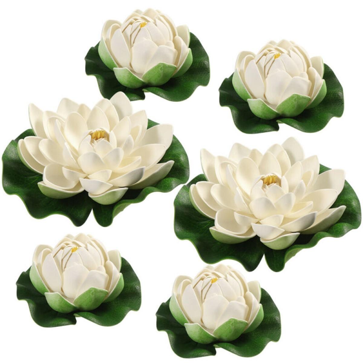 

6PCS Artificial Lotus Floating Plants Flower Leaf Pond Garden Decor White