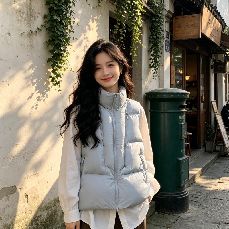 New Winter Large Size Simple and Fashionable Stand-up Collar Down Cotton Vest Loose Warm Vest Women's Coat Tide