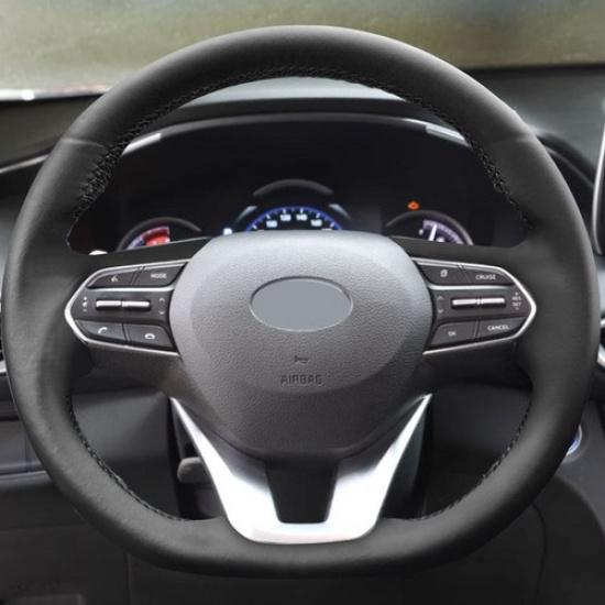 DIY Black Leather Sewing Steering Wheel Cover For Hyundai Palisade -