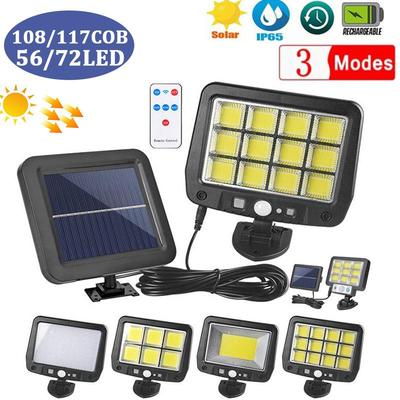 56LED/72/108/117COB lampada da parete solare divisa 3-modalità esterna impermeabile sensore di movimento giardino lampada stradale di emergenza lampada da parete con telecomando