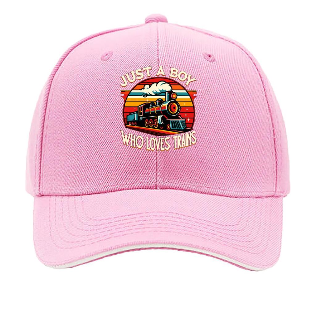 Just A Boy Who Loves Trains Vintage Steam Locomotive Sandwich Baseball Cap Unisex Women Sun Cap Outdoor Workouts Hat