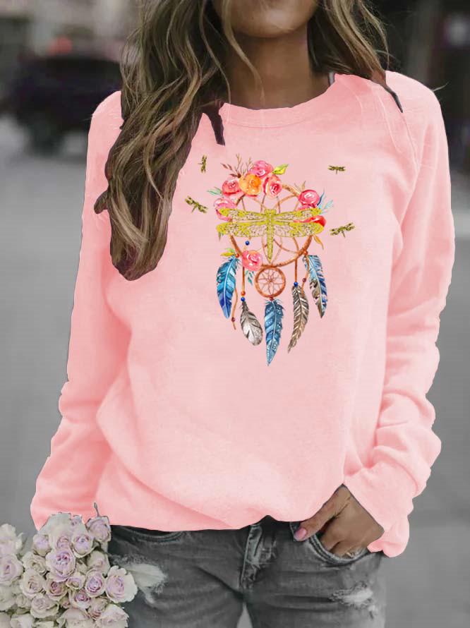 Women's Long Sleeve Round Neck Wind Chime Print Sweatshirt