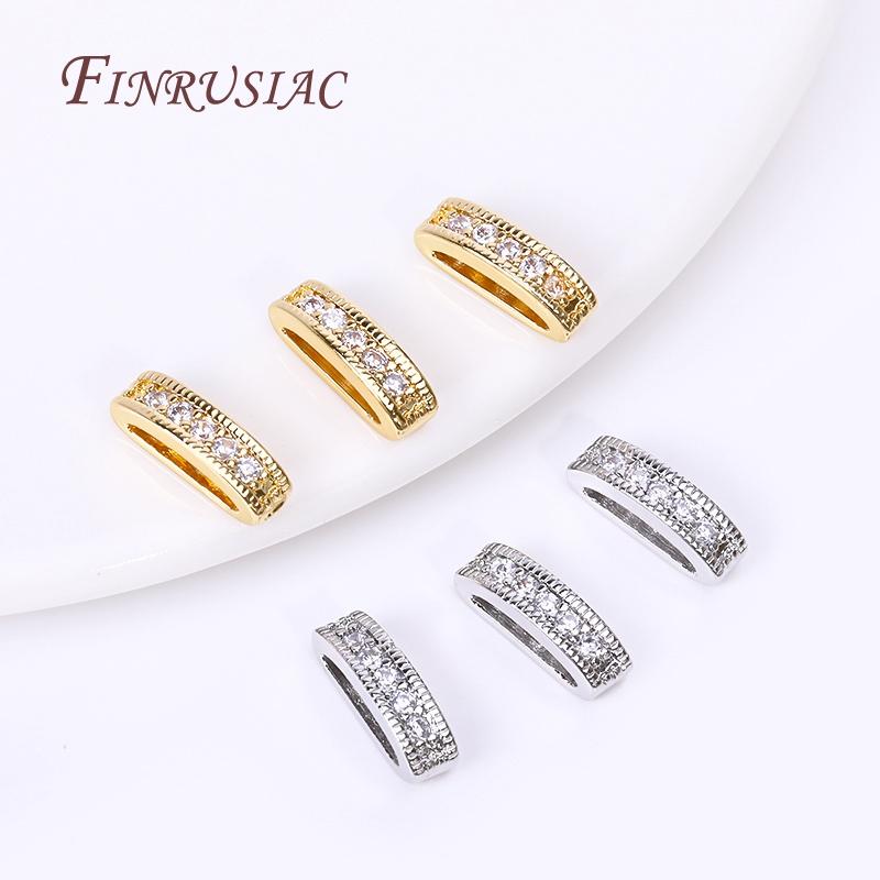 Inlaid Zircon Beads Separators Jewelry Making Supplies DIY Beading Jewellery 18K Gold Plated 2/3 Holes Oval Separators For Beads