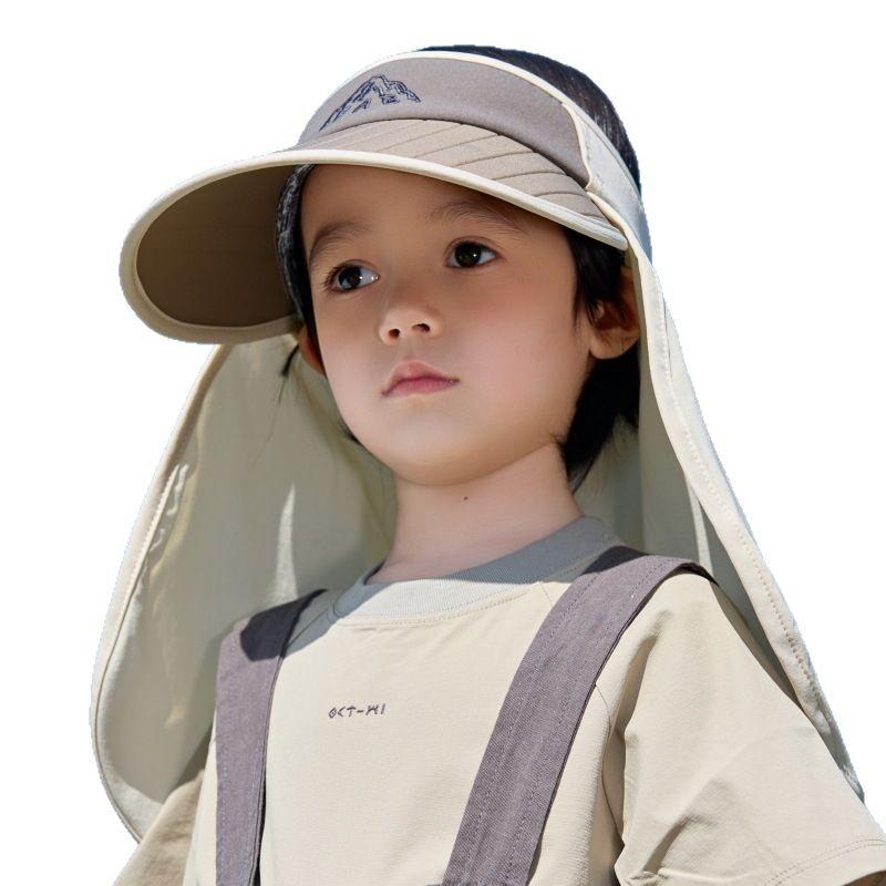 Children'S Mountain Pattern Outdoor Sports Empty Top Hat Travel Shawl Uv Protection Sun Hat Boys And Girls Big Brim Sun Hat
