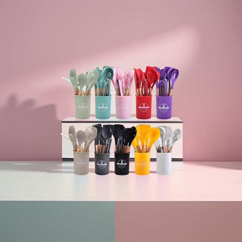 12-Piece Silicone Kitchen Utensil Set with Wooden Handles: Mini Spatulas, Spoons, and Scrapers for Non-Stick Cookware