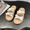Thick-soled women's outer slippers, new in summer 2025, not tired feet, pearl bow sandals, soft-soled beach slippers