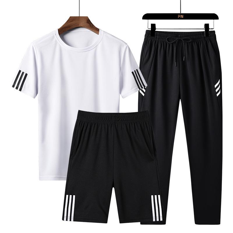 Unisex Quick-Dry 3-Piece Sportswear Set: Short-Sleeve Tee, Long Pants & Shorts for Junior High PE