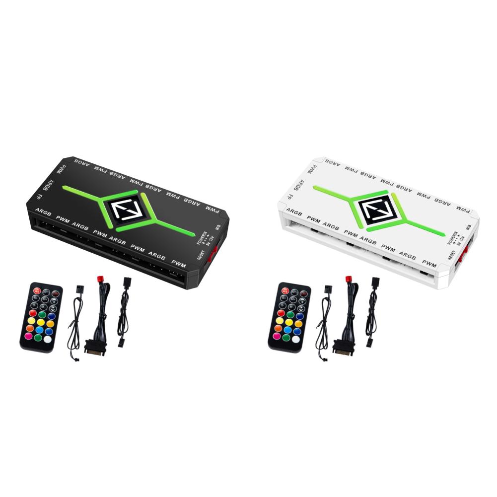 1 To 9 3 in 1 4 Pin PWM Magnetic Suction Hub with Remote PWM Magnetic Fan Hub Splitter PWM ARGB Fan Hub for Computer PC Case Fan