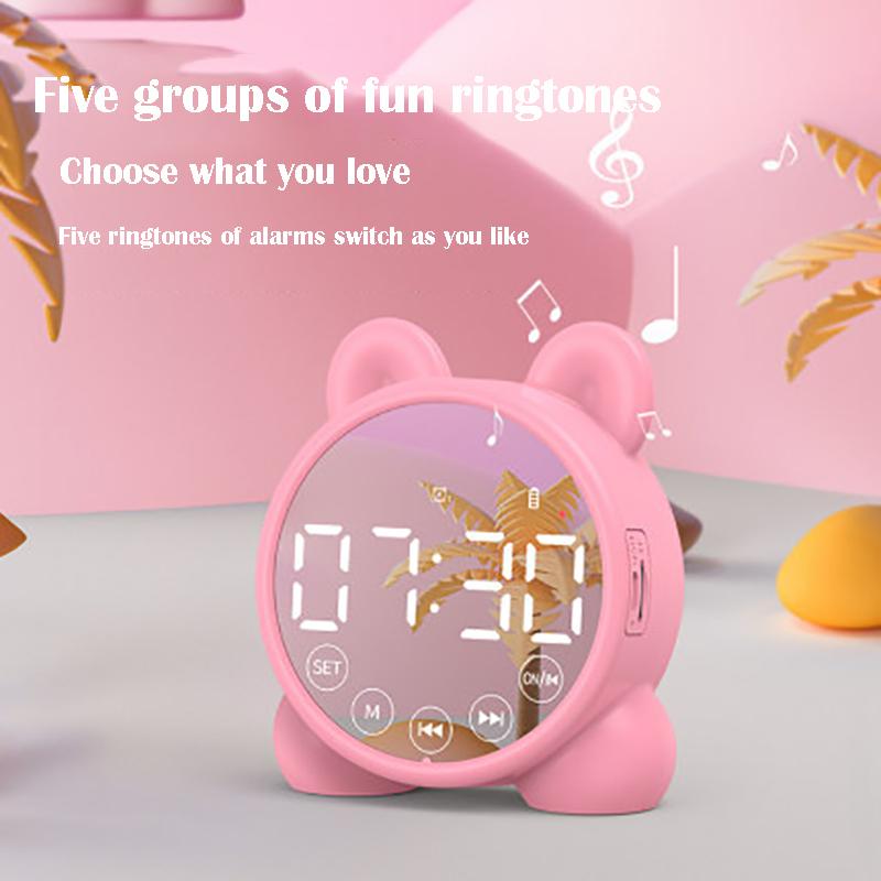 Mirror Bluetooth Table Clock Kids Alarm Clock Cute Cat Digital Alarm Clock For Kids Bedside Clock Children'S Sleep Led Clocks