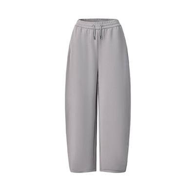 Fitness Solid Color Mid Waist Loose Fit Knit Sports Pants Women Bottoms A11W621609F-GY