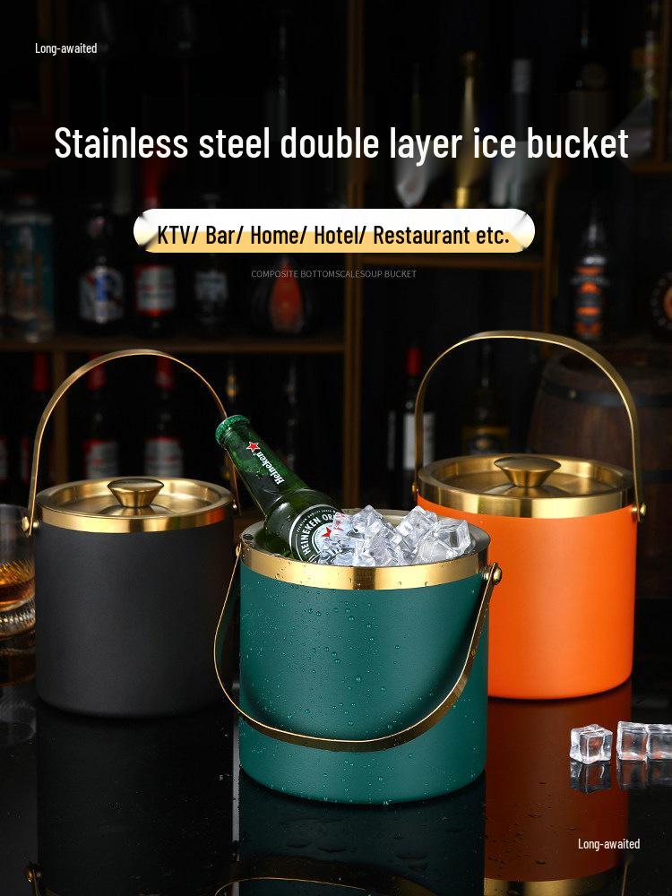 Double Layer Stainless Steel Ice Bucket for Wine & Beer