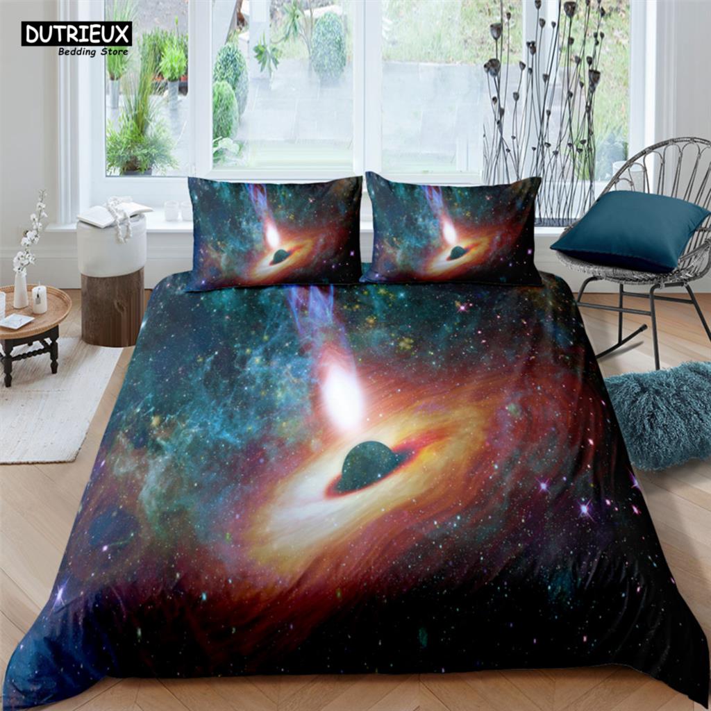 Cosmic Milky Way Print Polyester Bedding Sets Child Kids Covers Boys Bed Linen Set For Teens King Size Bedding Set