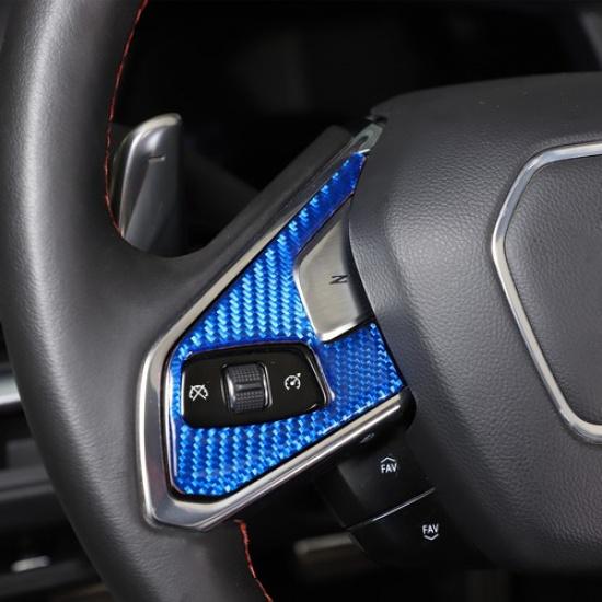 Blue Carbon Fiber Steering Wheel Button Sticker For -2025 Corvette C8