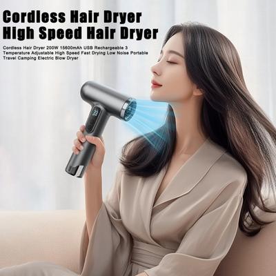 Sèche-cheveux sans fil 200W 15600mAh Rechargeable USB 3 Températures Réglables Haute Vitesse