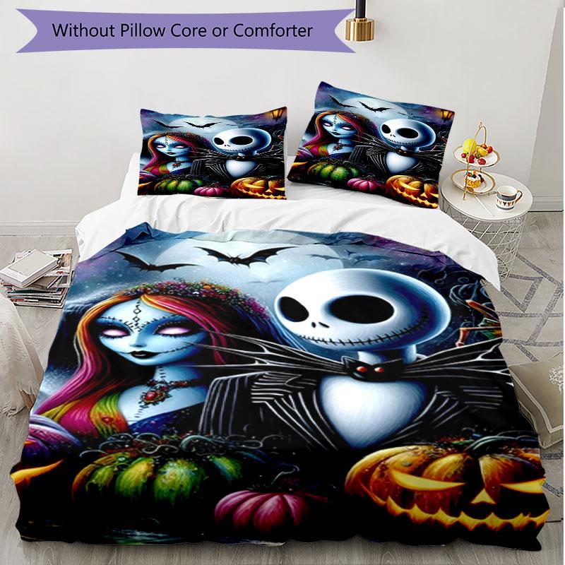 3pcs Duvet Cover Set (1*Duvet Cover + 2*Pillowcase, Without Core), The Nightmare Before Christmas Print Soft All‑Season Bedding Set, Home Bedroom Deco