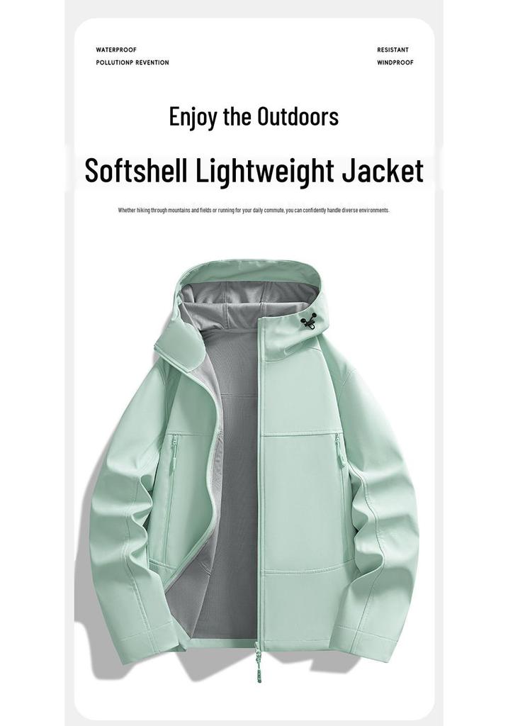 Unisex Soft Shell Trekking Jacket: Windproof, Waterproof Hooded Outerwear for Men, Ideal for Mountaineering and Outdoor Activities.