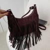 Large Retro Fringed Handbag Totes Bag  PU Messenger Bag Zipper Soft Ethnic Style Women’s Fringed Leather Shoulder Bag