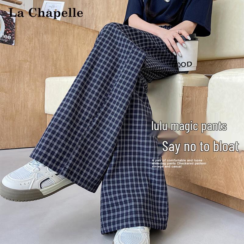 La Chapelle Women s High-Waist Plaid Wide-Leg Pants S