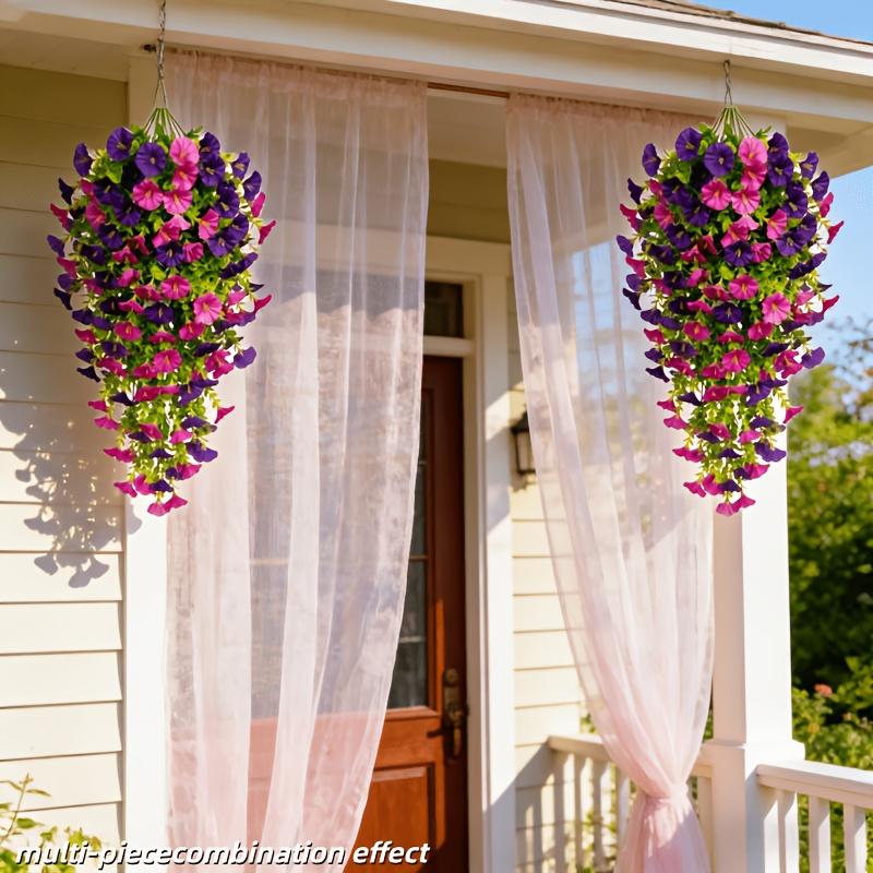 4 Bundles  Artificial Morning Glory Flowers Outdoor Fake Wildflowers For Garden Porch Home Hanging Decor Spring Summer