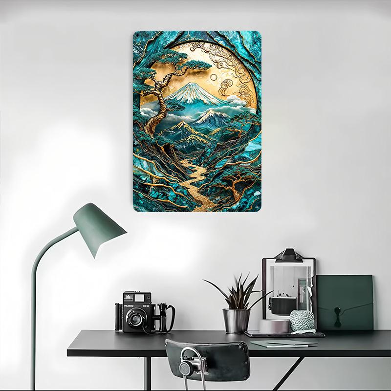 Golden Harmony of Fuji Art Tinplate Poster Customized Wall Art Vintage Metal Signs Retro Tin Plaque for Gaming Decoration Room