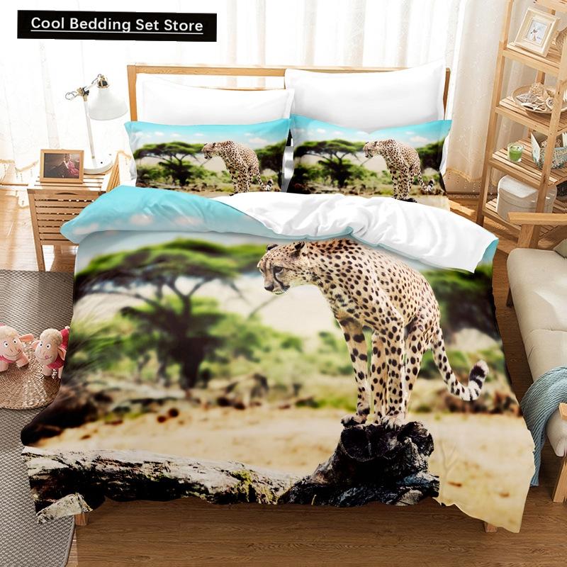 Leopard Duvet Cover King Queen Size Brown Cheetah Bedding Set for Kids Teens Adults Wild Animal 2/3pcs Polyester Comforter Cover
