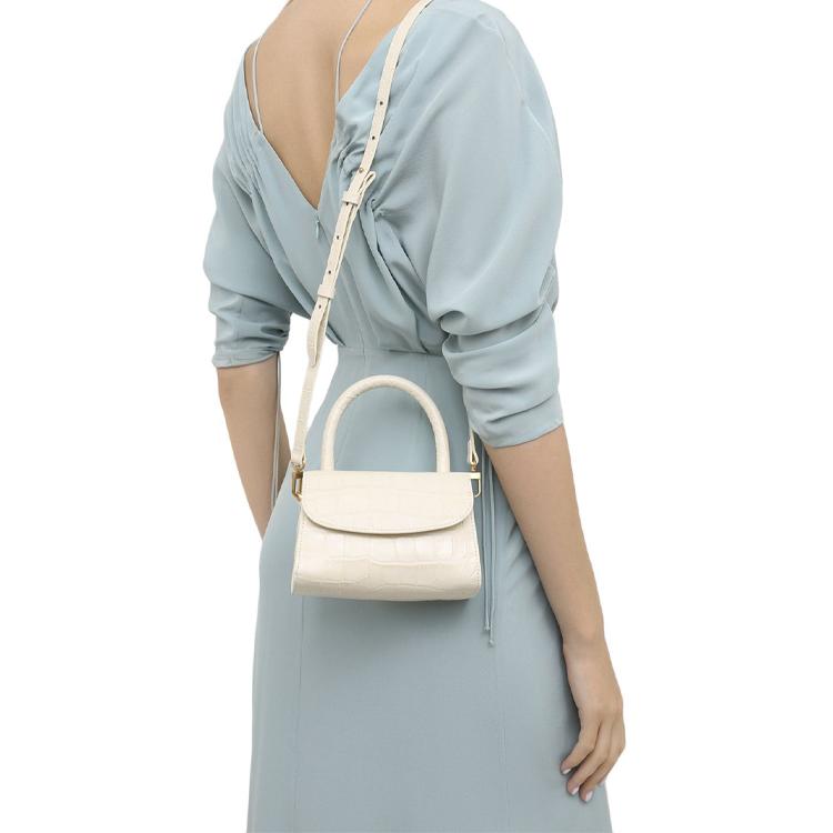 By Far Croco Series Gentle Minimalist Crocodile Embossed Flap Leather Mini Square Bag Women handbags Cream-White 19PFMINACEDSMA