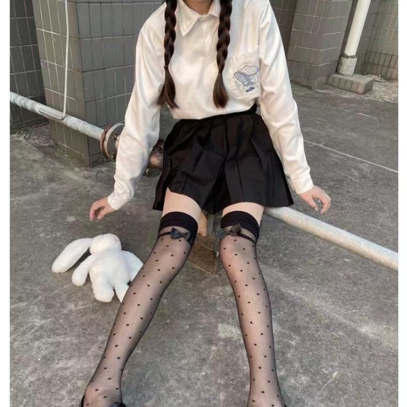 Sexy Women's Hosiery Classic Black Small Polka Dot Stay Up Thigh High Silk Stockings Hose.Ladies Bow Stockings Tights Pantyhose