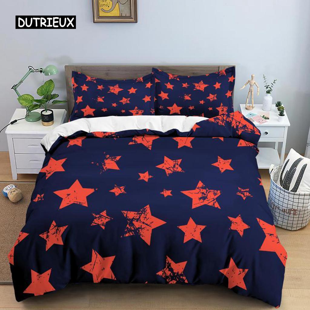 Star Duvet Cover Set Colorful Stars Pattern Print Twin Bedding Set for Kids Teens Double Queen King Size Microfiber Quilt Cover