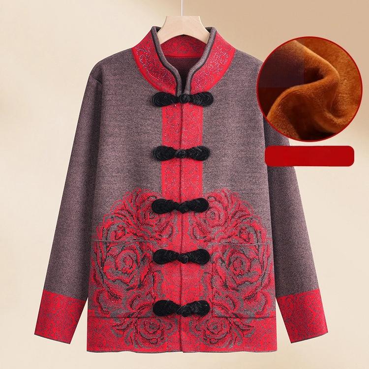 Veste Pull d'Hiver pour Maman Épaissie Vêtements pour Femmes d'Âge Moyen et Âgées, Haut Tendance pour Banquet de Mariage de Belle-Mère