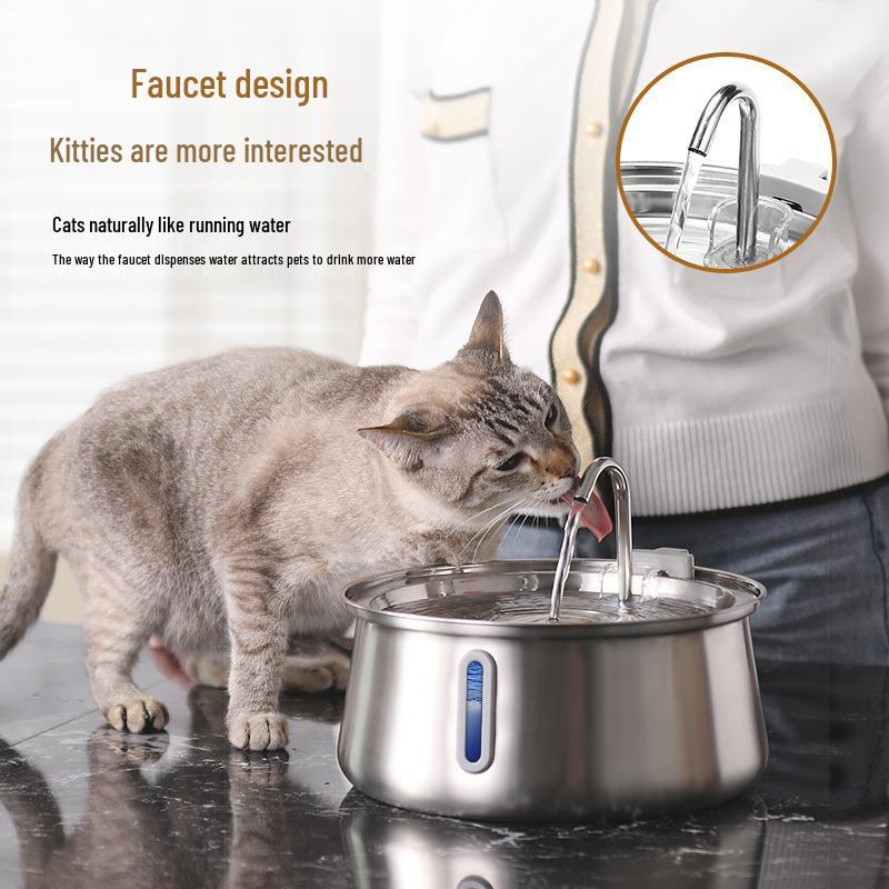 4L Stainless Steel Cat Water Fountain with Window, Automatic Filtration & Purification