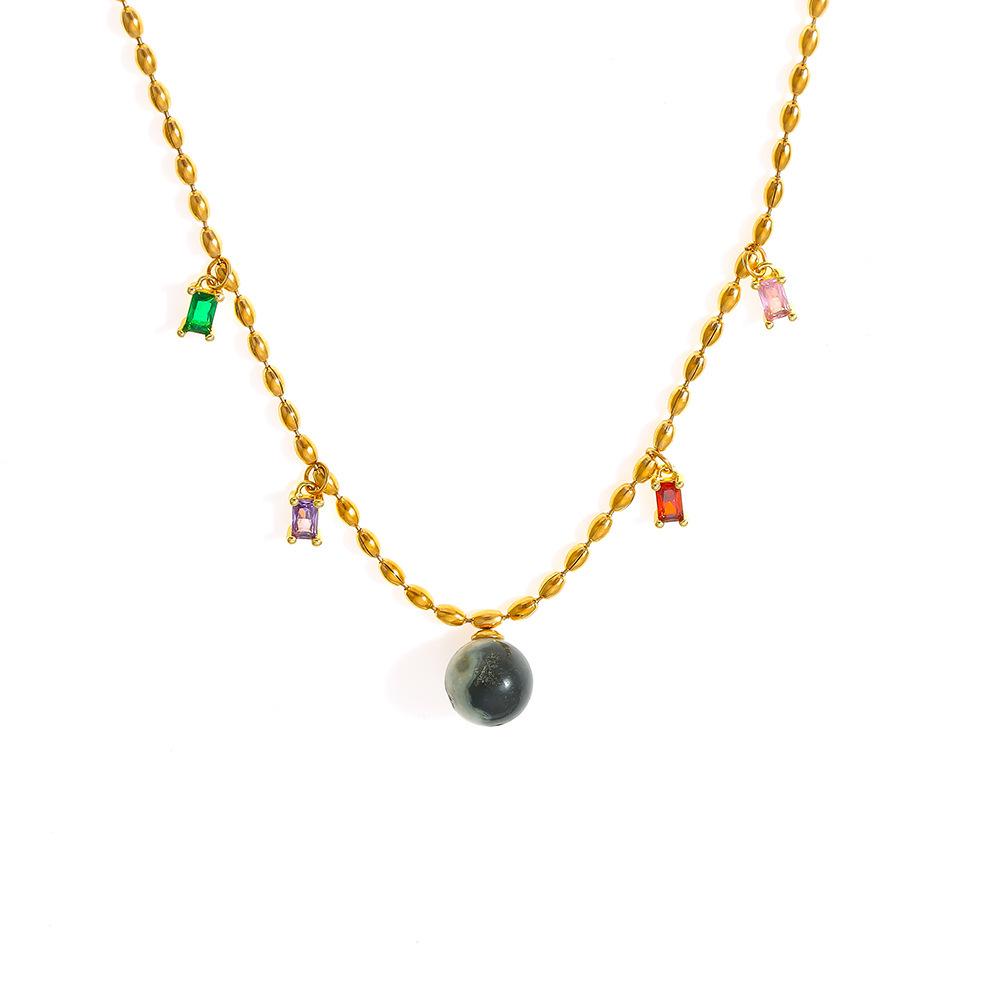 Contemporary Geometric Zircon Pendant on Titanium Steel Rice Bead Chain for Women