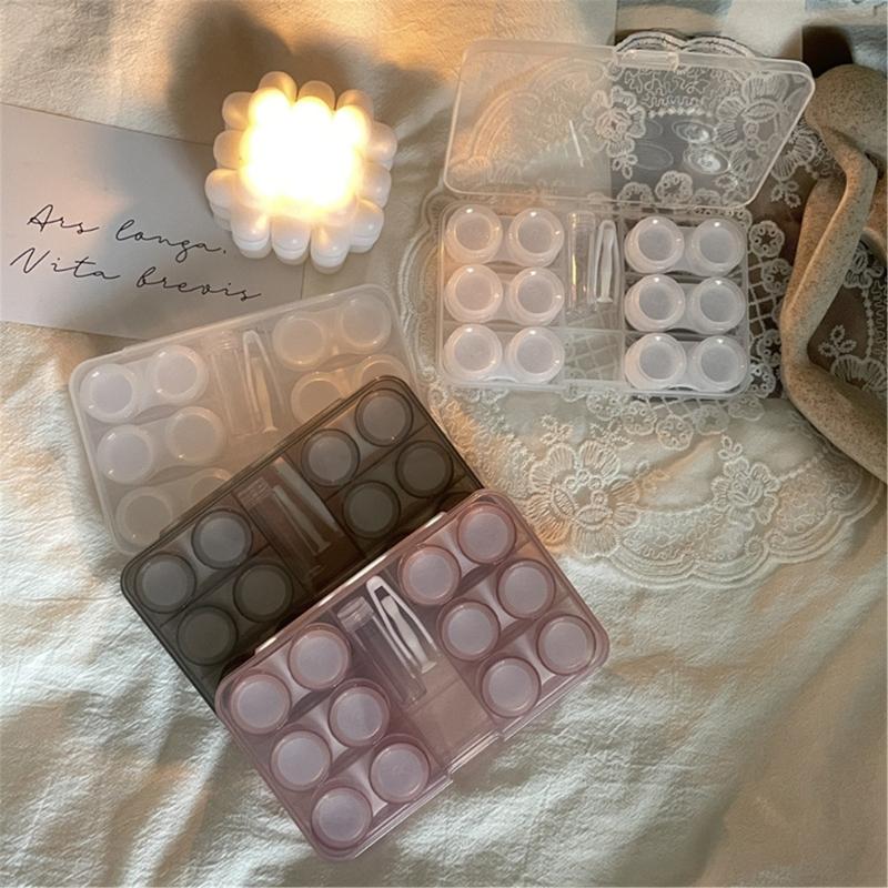 Portable Contact Lenses Case With Wearing Suction Stick And Tweezers For Daily Use Can Hold 6 Pair Contact Lenses