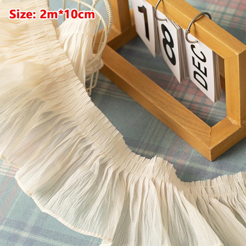 2M Chiffon Plissee Spitze Fransen 9/10/12CM Bandbesatz Zum Nähen Handarbeit Zubehör Röcke Kleidung DIY Basteln