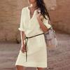 Plus Size Women Long Sleeve Shift Dress With Elegant V Neck Design For Casual Outings