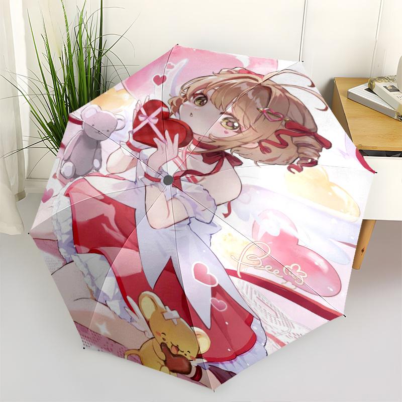 Sakura Kinomoto Cute Automatic Folding Umbrella - 3 Folding Design, Vivid Cartoon Pattern, Suitable for Outdoor Activities, A Gift for Fans In All Sea