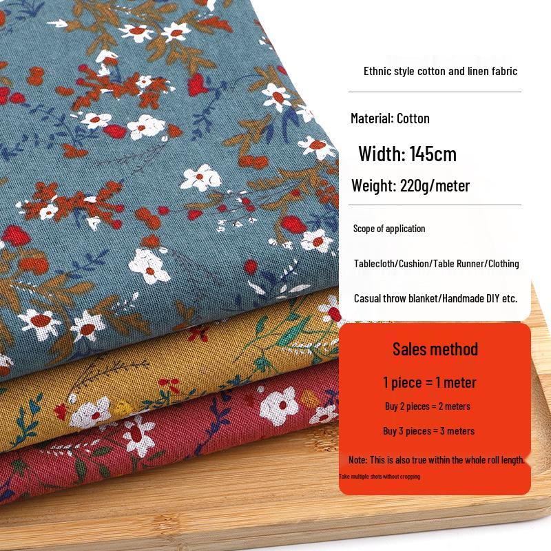 Retro-Style Cotton & Linen Ethnic Print Fabric for Tablecloths, Curtains, Bohemian Clothing - Yunnan Lijiang Design
