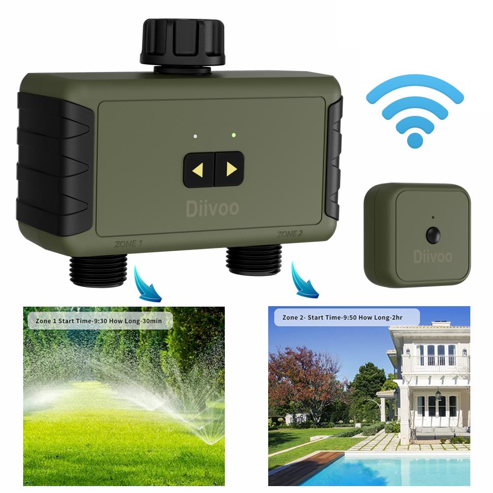 

Diivoo Smart WiFi Таймер воды 2 зоны, садовый программатор Таймер автоматического полива с концентратором Wi-Fi, задержкой дождя и ручным поливом